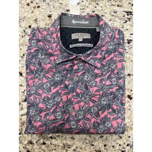 Ted Baker London Mens Short Sleeve Floral Button Down Shirt Pink Navy Size 5 XL